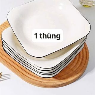 Đĩa Sứ Vuông Sọc Trắng Viền Đen ( THÙNG 60C )