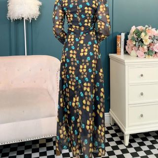 Đầm maxi dự tiệc cho mẹ phong cách hàn Quốc bigsize, chất voan cao cấp, dáng xòe sang trọng đẹp N07