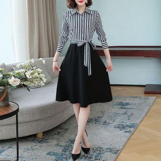 Váy trung niên tay dài sang trọng phong cách công sở bigsize cao cấp dự tiệc thiết kế dáng xòe đẹp L58 Nữ Dress