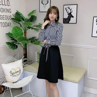 Váy trung niên tay dài sang trọng phong cách công sở bigsize cao cấp dự tiệc thiết kế dáng xòe đẹp L58 Nữ Dress