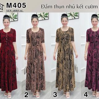 Đầm dạ hội trung niên dự tiệc sang trọng vải kim tuyến nhũ kim sa tặng mẹ co giãn bigsize 80kg DN19 Nữ Dress