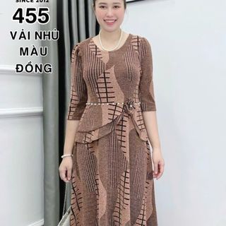 Đầm dạ hội trung niên dự tiệc sang trọng vải kim tuyến nhũ kim sa tặng mẹ co giãn bigsize 80kg DN21 Nữ Dress