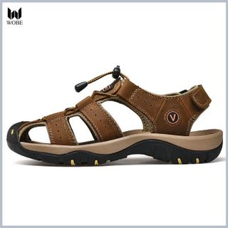 Dép Xăng Đan Nam Da Bò Quai Ngang Đế Cao Su Bền Đẹp Mẫu Mới Sandal Đế Bằng GN09