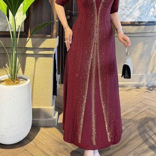 Đầm dạ hội trung niên chất nhũ 2 lớp, đính đá cao cấp, co giãn cực tốt cho mẹ dự tiệc sang trọng bigsize DN25 Nữ Dress Women