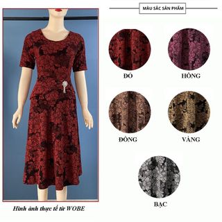 Đầm trung niên chất nhũ kim sa co giãn cực tốt cho mẹ dự tiệc sang trọng bigsize cao cấp DN02