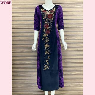 Đầm dạ hội trung niên chất nhũ kim sa co giãn cực tốt cho mẹ dự tiệc sang trọng bigsize DN17