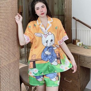 Đồ bộ mặc nhà pijama nữ chất liệu lụa xước cao cấp, mềm mại, FREESIZE 50-80KG