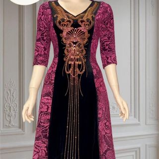 Đầm dạ hội trung niên chất nhũ kim sa co giãn cực tốt cho mẹ, đính đá cao cấp, dự tiệc sang trọng bigsize M512 Nữ Dress Women