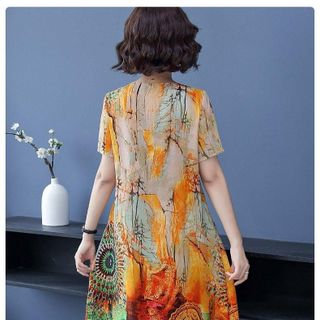 Đầm trung niên sang trọng cho mẹ bigsize phong cách Quảng Châu thiết kế dáng suông đẹp cao cấp dự tiệc