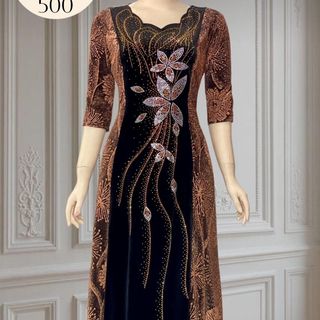 Đầm dạ hội trung niên chất nhũ kim sa co giãn cực tốt cho mẹ dự tiệc sang trọng bigsize DN10 Nữ Women