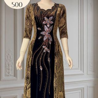 Đầm dạ hội trung niên chất nhũ kim sa co giãn cực tốt cho mẹ dự tiệc sang trọng bigsize DN10 Nữ Women