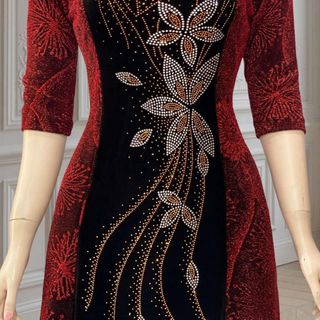 Đầm dạ hội trung niên chất nhũ kim sa co giãn cực tốt cho mẹ dự tiệc sang trọng bigsize DN10 Nữ Women