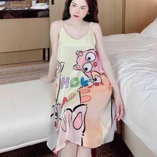 ĐẦM NGỦ NỮ HAI DÂY, chất liệu lụa xước cao cấp, mềm mại, dày dặn, FREESIZE TỚI 63KG - DAY