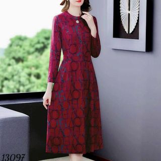 Váy trung niên sang trọng cho mẹ bigsize phong cách Hàn Quốc  dáng suông che khuyết điểm tốt, chất liệu poly co giãn A22 Nữ Voan