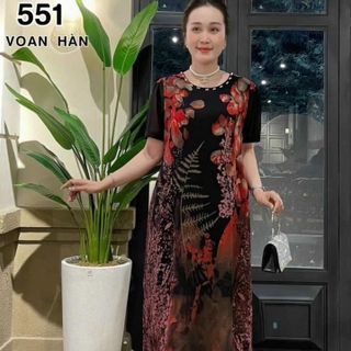 Váy đầm trung niên cho mẹ sang trọng bigsize cao cấp dự tiệc, đầm dáng suông che khuyết điểm, BIGSIZE DƯỚI 75KG M551