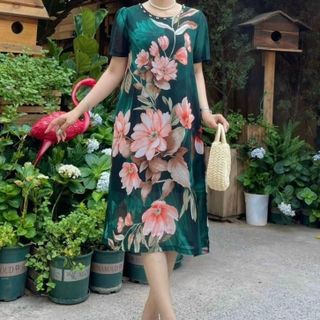 Váy đầm trung niên cho mẹ sang trọng bigsize cao cấp dự tiệc, đầm dáng suông che khuyết điểm, BIGSIZE DƯỚI 75KG M551