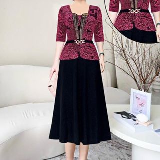 Đầm dạ hội trung niên chất liệu nhũ co giãn cực tốt. cho mẹ dự tiệc sang trọng bigsize M509 Nữ Women Dress