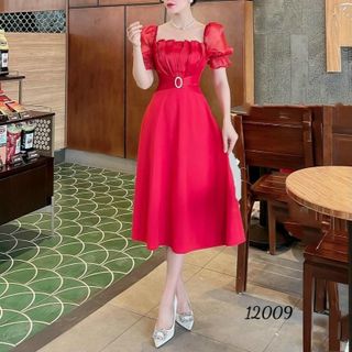 Đầm dự tiệc sang trọng, chất liệu poly 2 da cao cấp Nữ Voan