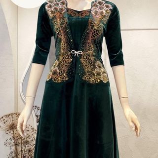 Đầm dạ hội trung niên chất Nhung co giãn cực tốt, đính đá cao cấp cho mẹ dự tiệc sang trọng bigsize DN24 Voan Nữ
