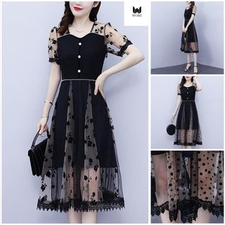 Đầm sang trong WOBE dự tiệc phong cách Hàn Quốc cao cấp co giãn bigsize dự tiệc thiết kế chữ A- HN16