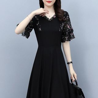 Đầm trung niên sang trọng cho mẹ bigsize phong cách Hàn Quốc thiết kế dáng xòe đẹp cao cấp dự tiệc -K03 Nữ Dress