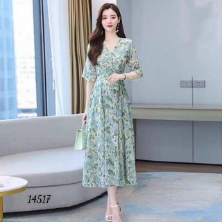 Váy trung niên cho mẹ sang trọng bigsize cao cấp dự tiệc thiết kế dáng xòe lụa hoa HN24 Voan Nữ