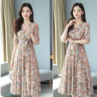 Váy trung niên cho mẹ sang trọng bigsize cao cấp dự tiệc thiết kế dáng xòe lụa hoa HN24 Voan Nữ