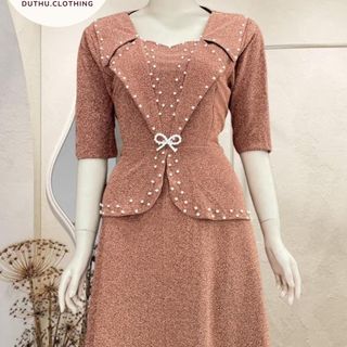 Đầm dạ hội trung niên chất liệu nhũ ánh kim co giãn cực tốt. cho mẹ dự tiệc sang trọng bigsize 80KG M453 Nữ Voan Women