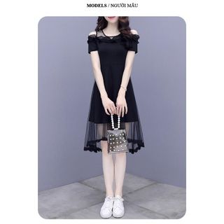 Đầm dự tiệc thiết kế dáng xoè dự tiệc chất liệu umi co giãn phối voan, mềm mại, sang trong,thanh lịch HN06