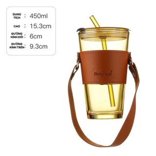 Cốc thủy tinh bọc da dây xách 500ml kèm hút (THÙNG 58C)