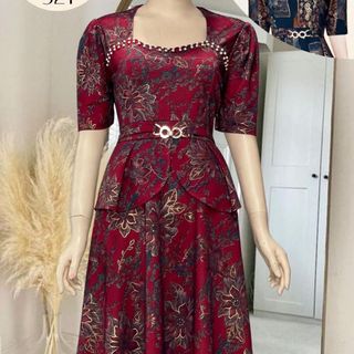 Đầm trung niên chất thun nhũ ánh kim co giãn cho mẹ dự tiệc sang trọng bigsize cao cấp DN23 Nữ Kim Tuyến