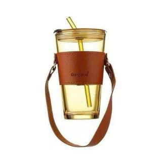 Cốc thủy tinh bọc da dây xách 500ml kèm hút (THÙNG 58C)