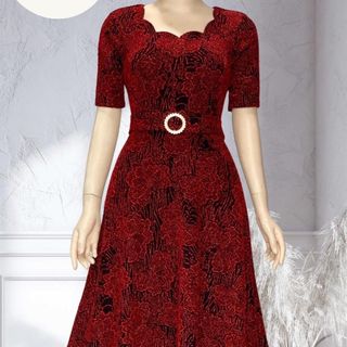 Đầm trung niên dự tiệc sang trọng vải kim tuyến nhũ kim sa tặng mẹ co giãn tốt bigsize 80kg DN01 Nữ Dress