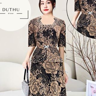 Đầm dạ hội trung niên dự tiệc sang trọng vải kim tuyến nhũ kim sa tặng mẹ co giãn bigsize 80kg DN07 Nữ Dress