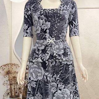 Đầm dạ hội trung niên dự tiệc sang trọng vải kim tuyến nhũ kim sa tặng mẹ co giãn bigsize 80kg DN07 Nữ Dress