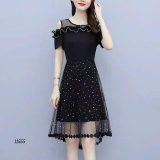 Đầm dự tiệc thiết kế dáng xoè dự tiệc chất liệu umi co giãn phối voan, mềm mại, sang trong,thanh lịch N44