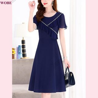 Váy trung niên WOBE cho mẹ sang trọng bigsize cao cấp dự tiệc thiết kế dáng xòe HN23