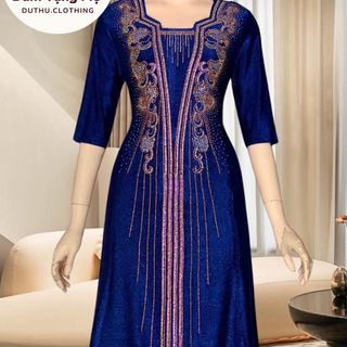 Đầm midi trung niên dự tiệc sang trọng vải nhũ ánh kim cao cấp tặng mẹ co giãn tốt bigsize 80kg M528 Nữ Dress Kim Tuyến