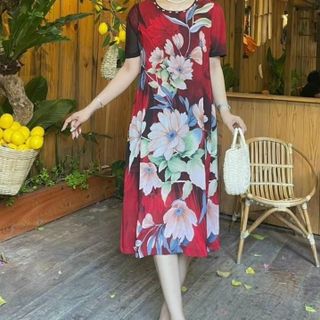 Váy đầm trung niên cho mẹ sang trọng bigsize cao cấp dự tiệc, đầm dáng suông che khuyết điểm, BIGSIZE DƯỚI 75KG M551