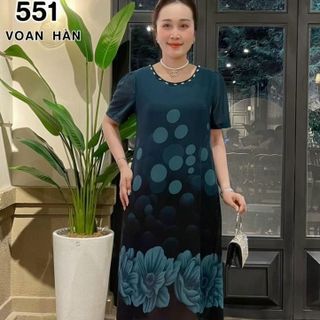 Váy đầm trung niên cho mẹ sang trọng bigsize cao cấp dự tiệc, đầm dáng suông che khuyết điểm, BIGSIZE DƯỚI 75KG M551