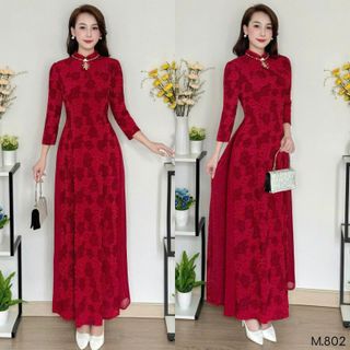 Áo Dài Giả Đầm Trung Niên với chất liệu thun bông co giãn, mềm mại, thoáng mát bigsize M802