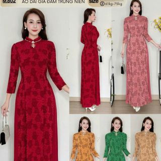 Áo Dài Giả Đầm Trung Niên với chất liệu thun bông co giãn, mềm mại, thoáng mát bigsize M802