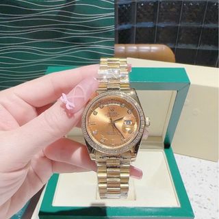 ĐỒNG HỒ NAM NỮ CAO CẤP ROLET DAY DATE MẠ PVD GOLD VIỀN ĐÁ