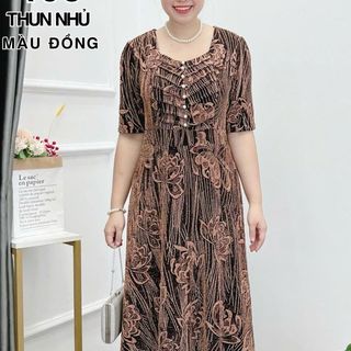 Đầm dạ hội trung niên dự tiệc sang trọng vải kim tuyến nhũ kim sa tặng mẹ co giãn bigsize 80kg DN19 Nữ Dress