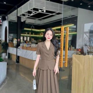 Đầm dự tiệc (Set Áo + Chân váy) thiết kế dáng xoè dự tiệc chất liệu cotton lạnh, tà váy xếp li, mềm mại, sang trong,thanh lịch N11