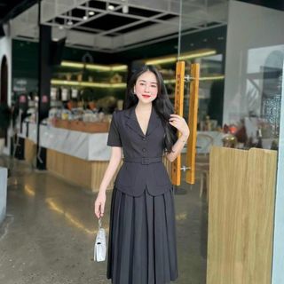 Đầm dự tiệc (Set Áo + Chân váy) thiết kế dáng xoè dự tiệc chất liệu cotton lạnh, tà váy xếp li, mềm mại, sang trong,thanh lịch N11