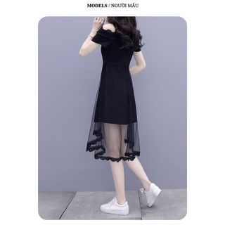 Đầm dự tiệc thiết kế dáng xoè dự tiệc chất liệu umi co giãn phối voan, mềm mại, sang trong,thanh lịch HN06