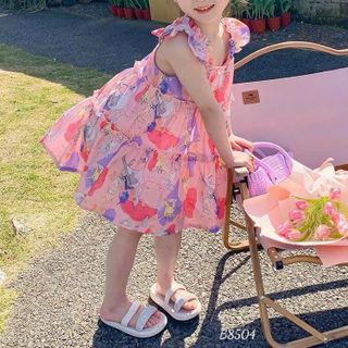 Váy hoa bé gái 100% lụa mango cao cấp, mềm mại, Đầm kiểu bé gái tay ngắn dáng xòe,lưng chun - VAY4