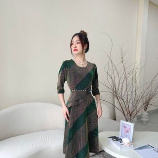 Đầm dạ hội trung niên dự tiệc sang trọng vải nhũ kim sa tặng mẹ co giãn bigsize FREESIZE TỪ 50kg đến 80kg DN20 Nữ Dress