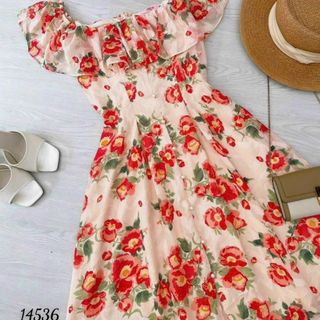 Đầm dự tiệc sang trọng cho mẹ bigsize, chất liệu voan lụa mềm mại, thiết kế dáng xòe đẹp cao cấp dự tiệc - HOA02